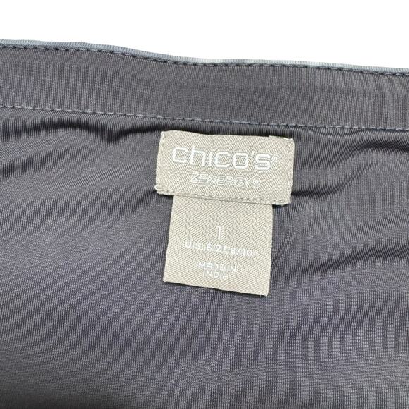 CHICOS Zenergy Gray Tie Dye Tummy Control Leggings Size 1 8/10 Drawstring Ankle - Picture 4 of 7